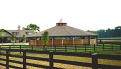 Enclosed Round Pen with Ceiling Mounted Walker: Capacity for 6 horses
